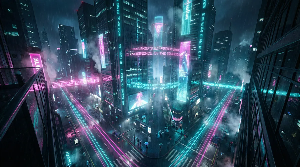 日本av 竖屏短剧平台首页背景 - 赛博朋克都市夜景
